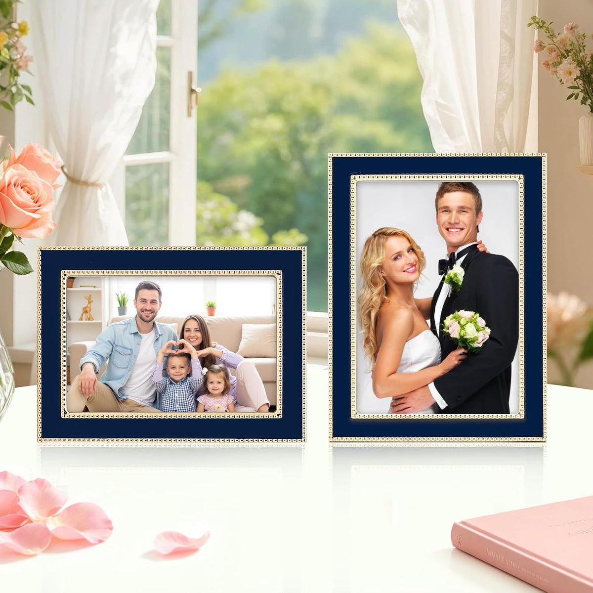 Premium Metal Picture Frame 4x6 Inches with Velvet Back Cover - Elegant and Durable Photo Frame for Displaying Cherished Memories, Perfect as Desk Decor, Home Office Accessory,Blue picture frame