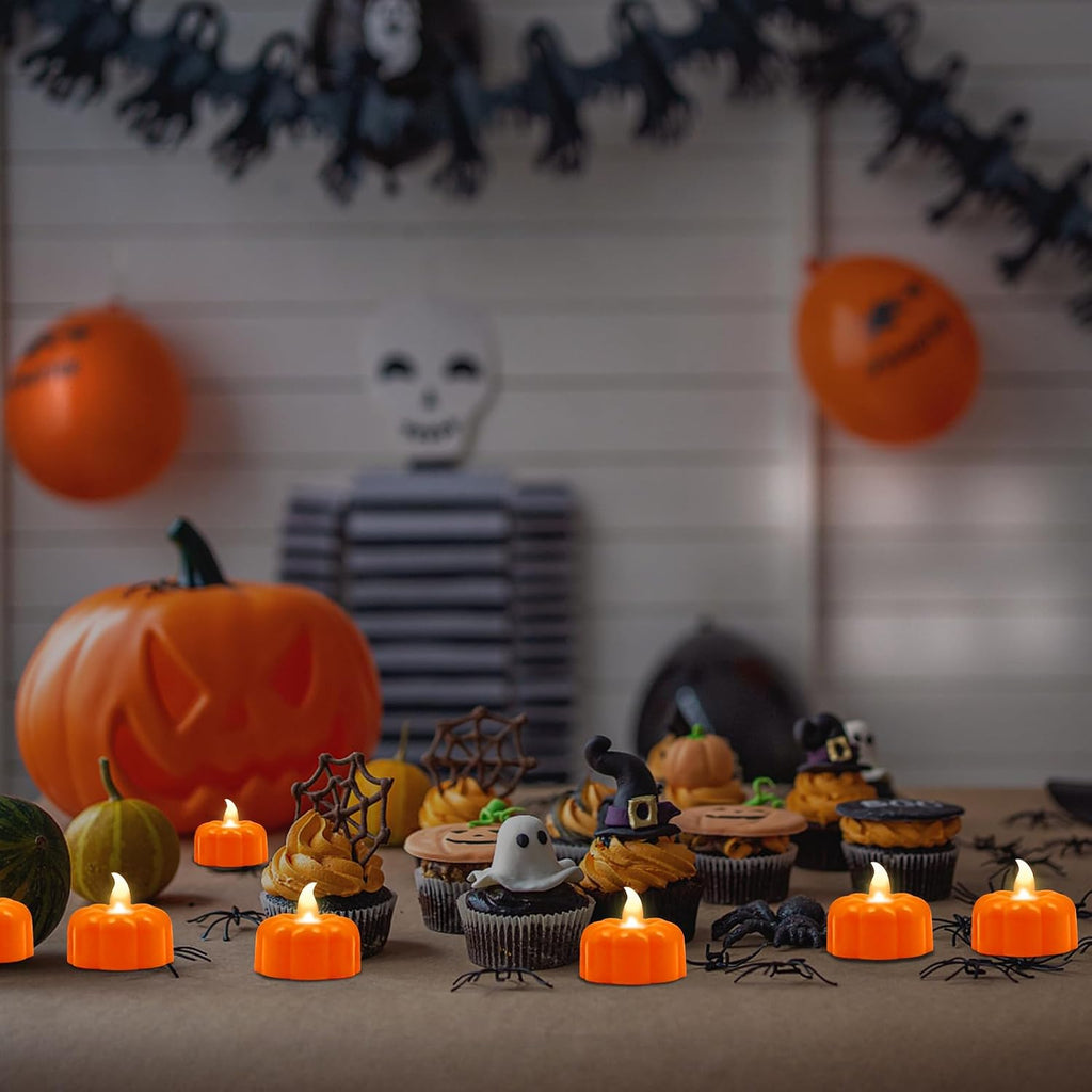 12 Pack Halloween Decorations Indoor Pumpkin Tea Lights Fall Home Decor