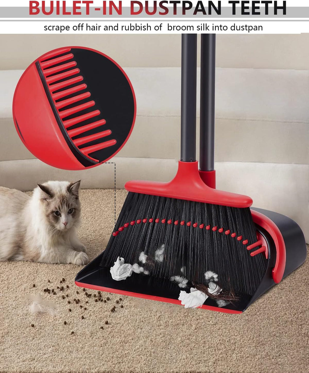 Broom and Dustpan Set, 52’’ Adjustable Handle Broom with Dustpan Combo Set