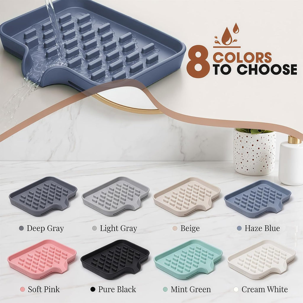 CAKETIME 2 Pack Silicone Soap Dish with Drainage Holes for Bathroom Shower Caddy Kitchen Counter Sponge Holder Bar Sink Organizer Tray Container Drying Accessories Small Case Saver Box Stuff Blue