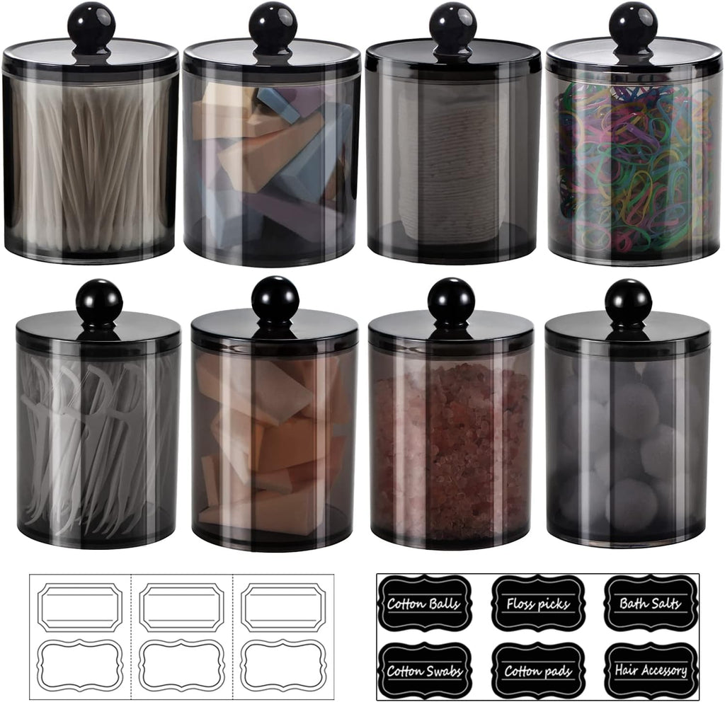 SheeChung 8 Pack Black Qtip Holder,Acrylic Apothecary Jars with Lids