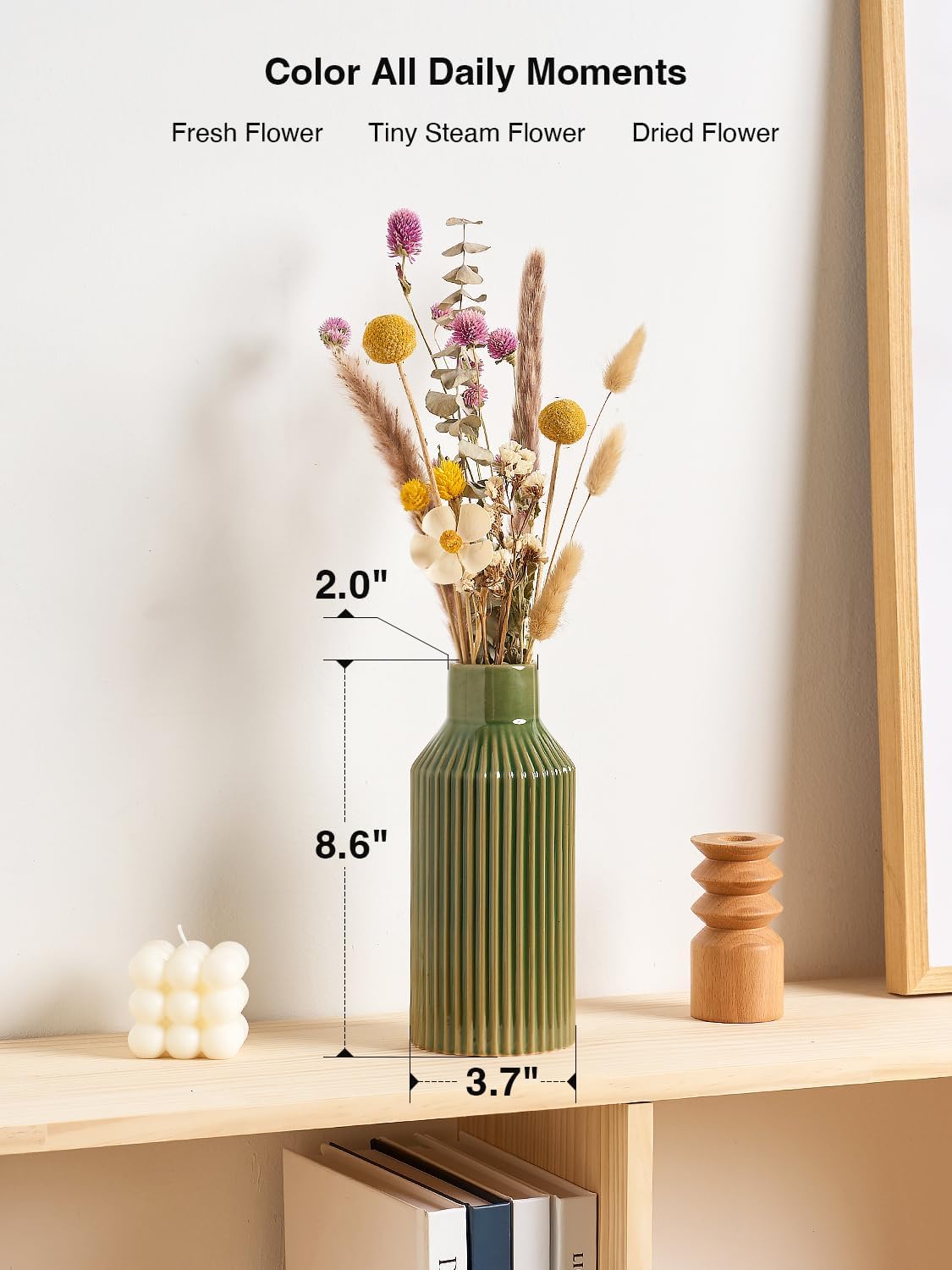 STHIE 8 Inches Ceramic Flower Vase, Green Vases for Centerpieces