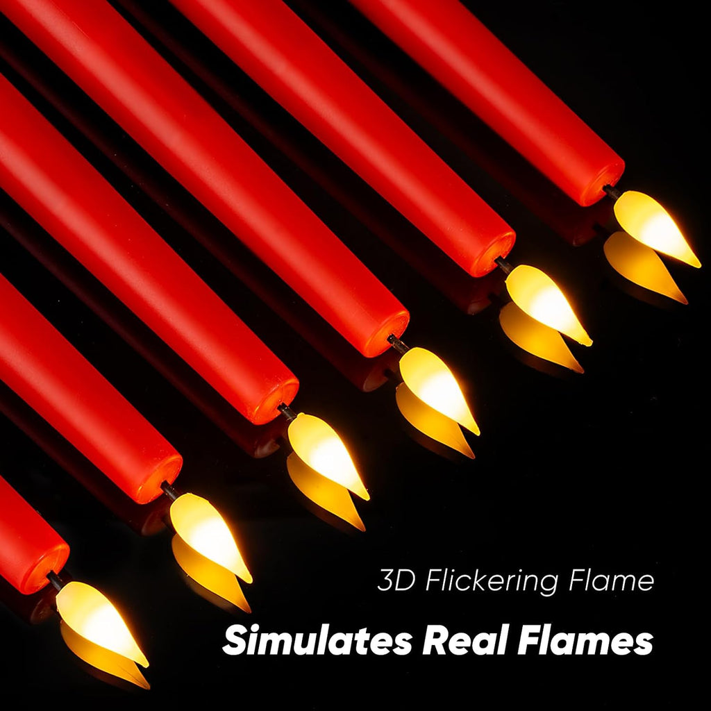 6 Pcs Red Flameless Taper Candles with Remote Timer Dimmer, Plastic Led Taper Candles Realistic, 9.6 Inches Battery Operated Candlesticks Flickering, for Party Holiday Christmas Decor