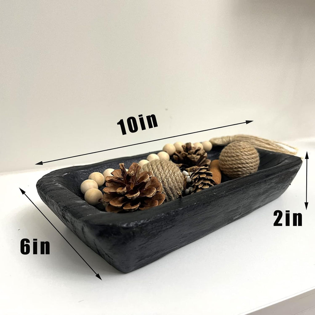 Wooden Dough Bowl Decor, Vintage Wooden Bowl Hand Carved Home Decor for Dining Table Center, Living Room, Kitchen Decor. (10in black)