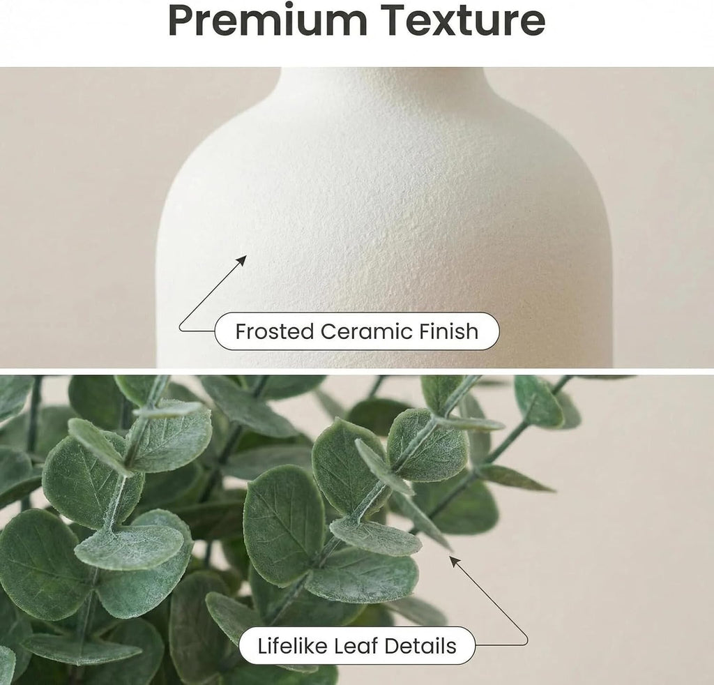 20Pcs 16" Artificial Eucalyptus Plant in Frosted Ceramic Vase for Desk