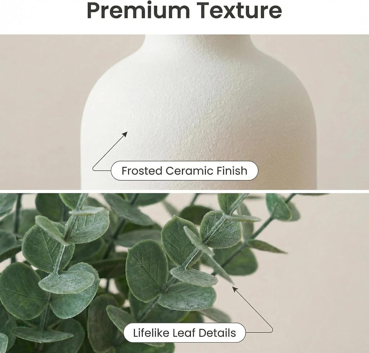 20Pcs 16" Artificial Eucalyptus Plant in Frosted Ceramic Vase for Desk