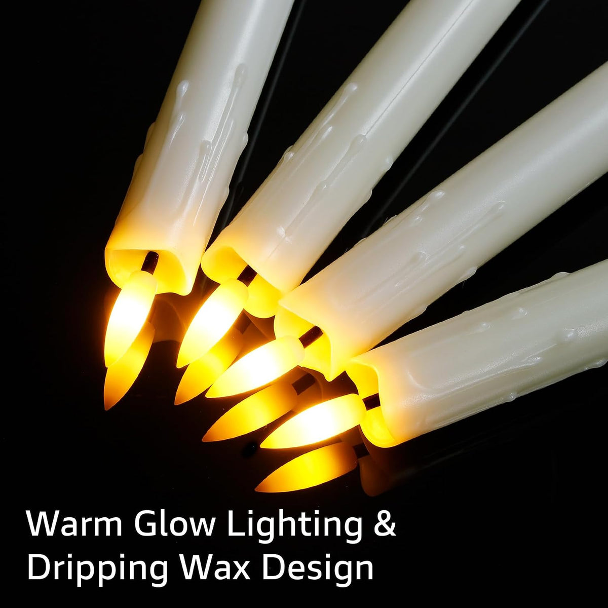 Rechargeable Flameless Timer Remote Taper Candles, 2pcs 0.86" x10" LED Flickering Dripping Wax Window Tall Fake Ivory Plastic Candlesticks(USB Charging Cable Included)
