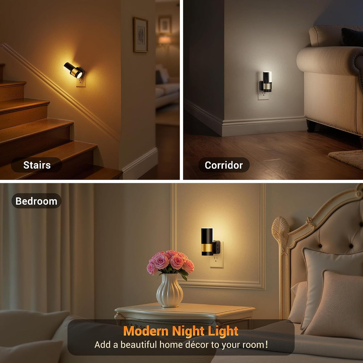 JandCase Plug in Night Light, Rotating Night Light with 3 Colors, Dimmable