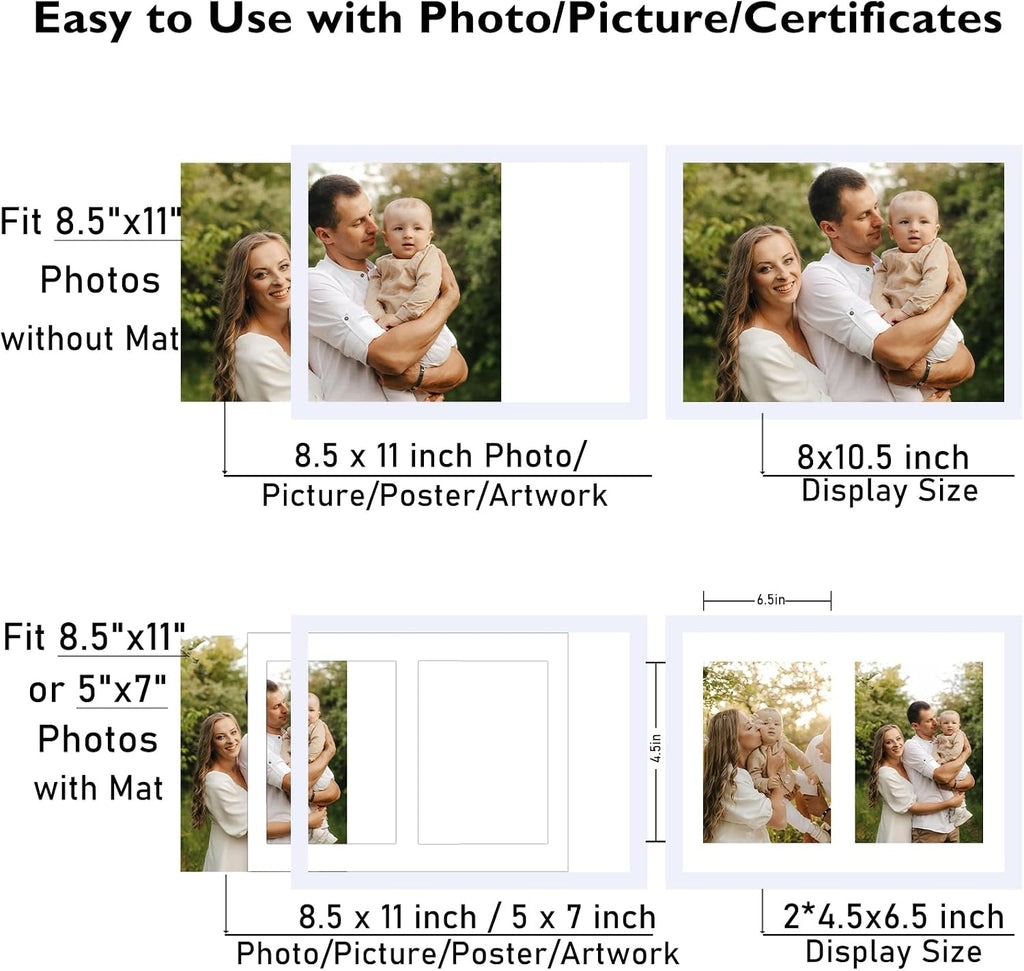 JCJMY 8.5x11 Collage Picture Frame with Mat, Display 2 5x7 Photos or 8.5x11 Picture, Two Opening 5x7 Picture Frame Collage for Wall Hanging or Tabletop, Lightweight 5 x 7 Double Photo Frame, White