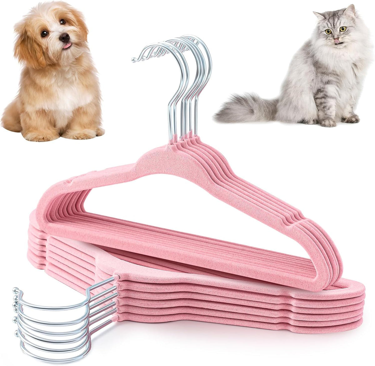 Weysat 12 Pcs Pink Pet Hangers 11" Non-Slip Velvet 360° Swivel Hook