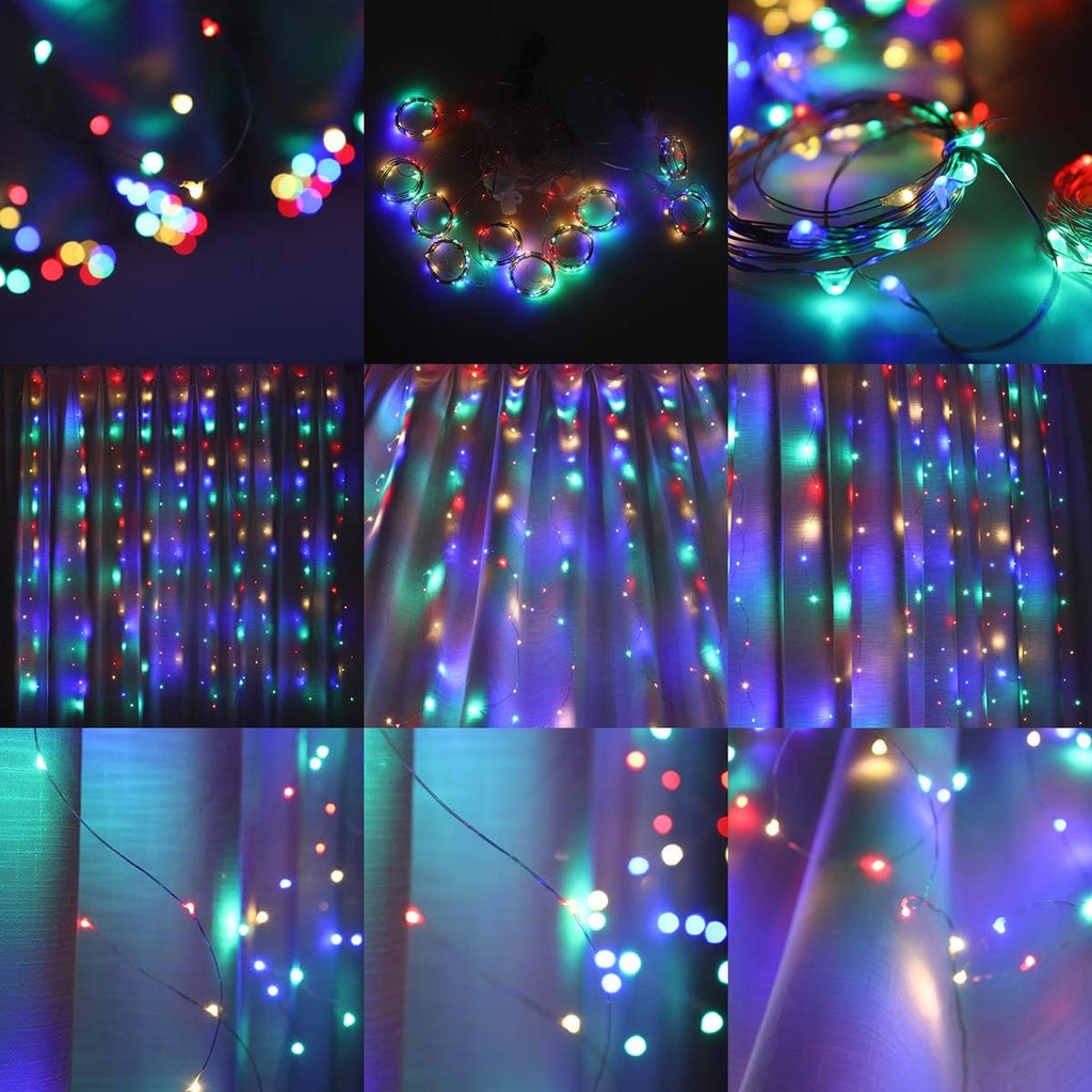 Honche 300Led Cuttable Curtain String Lights 10x10ft with Remote Window Lights for Bedroom Wedding Party Festive Season Propose Marriage (Colorful)