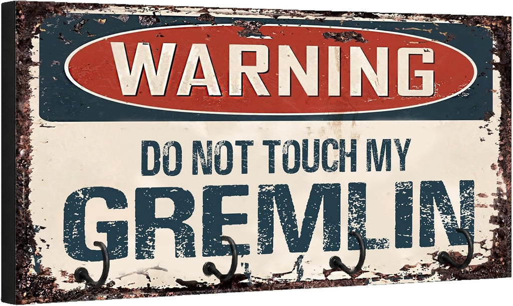 Compatible with AMC Gremlin Warning Do Not Touch My Gremlin Rusty Grunge Old Antique Design Key Hanger Organizer Wall Mount Rack For Holders the Home Keys Ring Decorative Hangers Decor Hook Holder