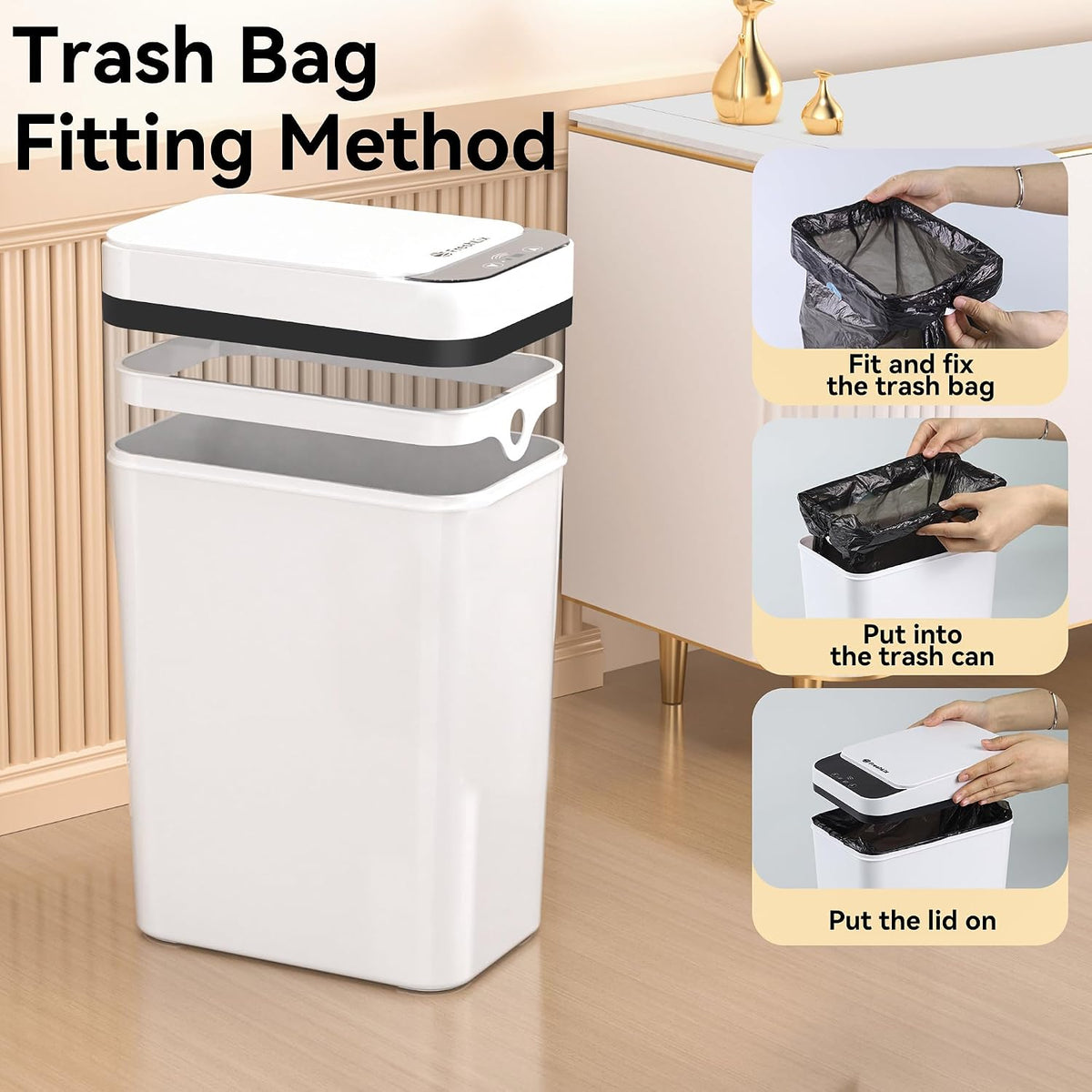 FRESHLIX 3 Pack Bathroom Trash Can 2.5 Gallon Small Touchless Automatic Motion Sensor Trash Cans Slim Waterproof Garbage Bin with Lid for Kitchen, Office, Bedroom White