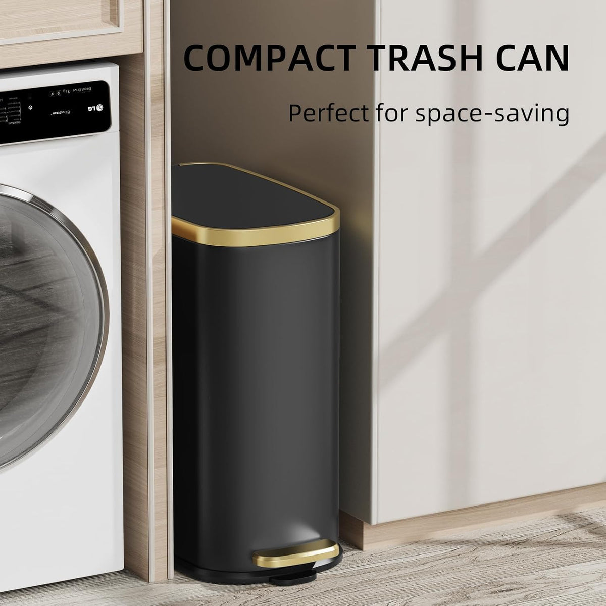 KUK Small Bathroom Trash Can with Lid Soft Close, Step Pedal, 2.6 Gal Stainless Steel Garbage Can with Removable Inner Bucket, Anti-Fingerprint Wastebasket for Office, Bedroom, Toilet (Black)