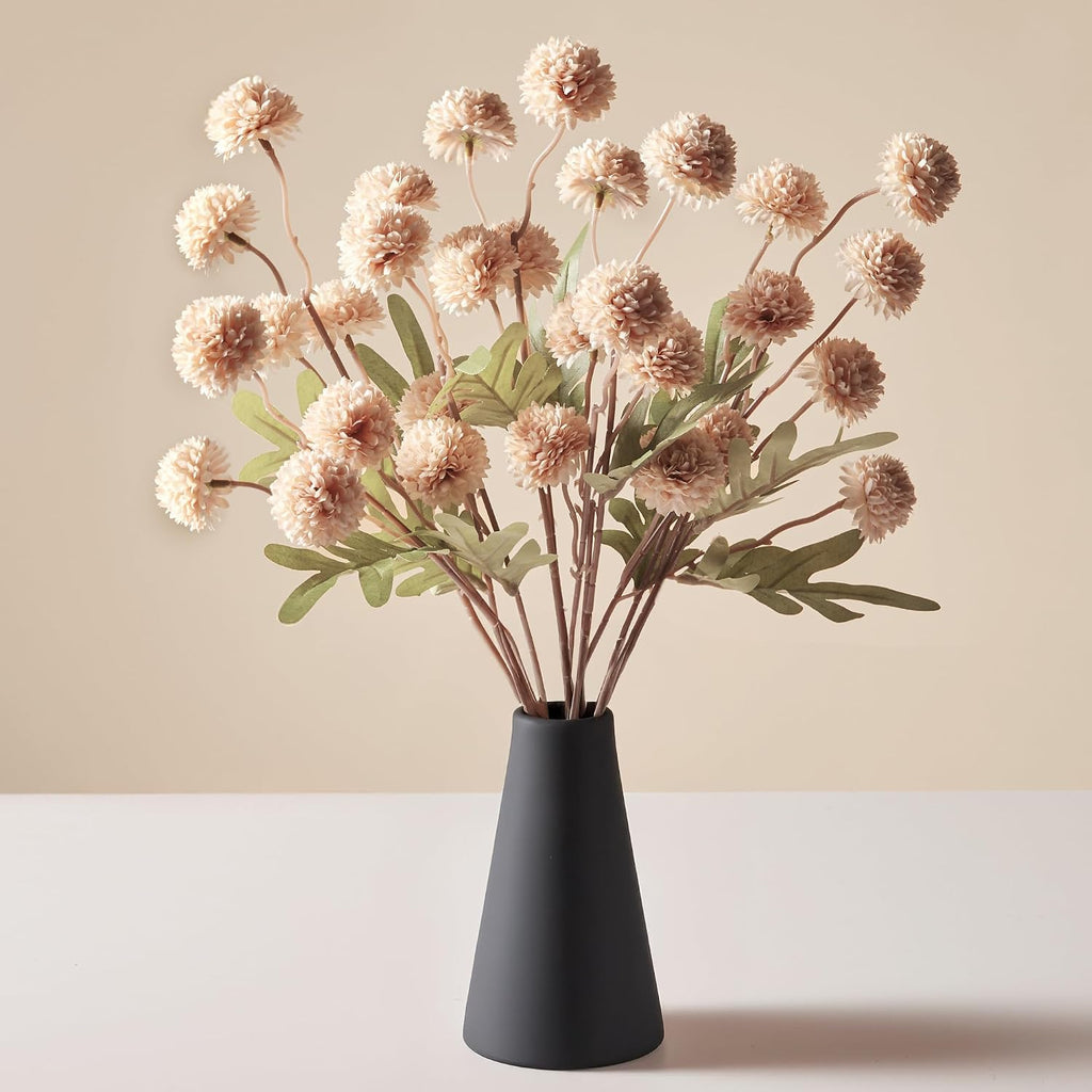 InnoGear Faux Flowers Artificial Flowers Indoor Silk Pompon Mums 5pcs Beige
