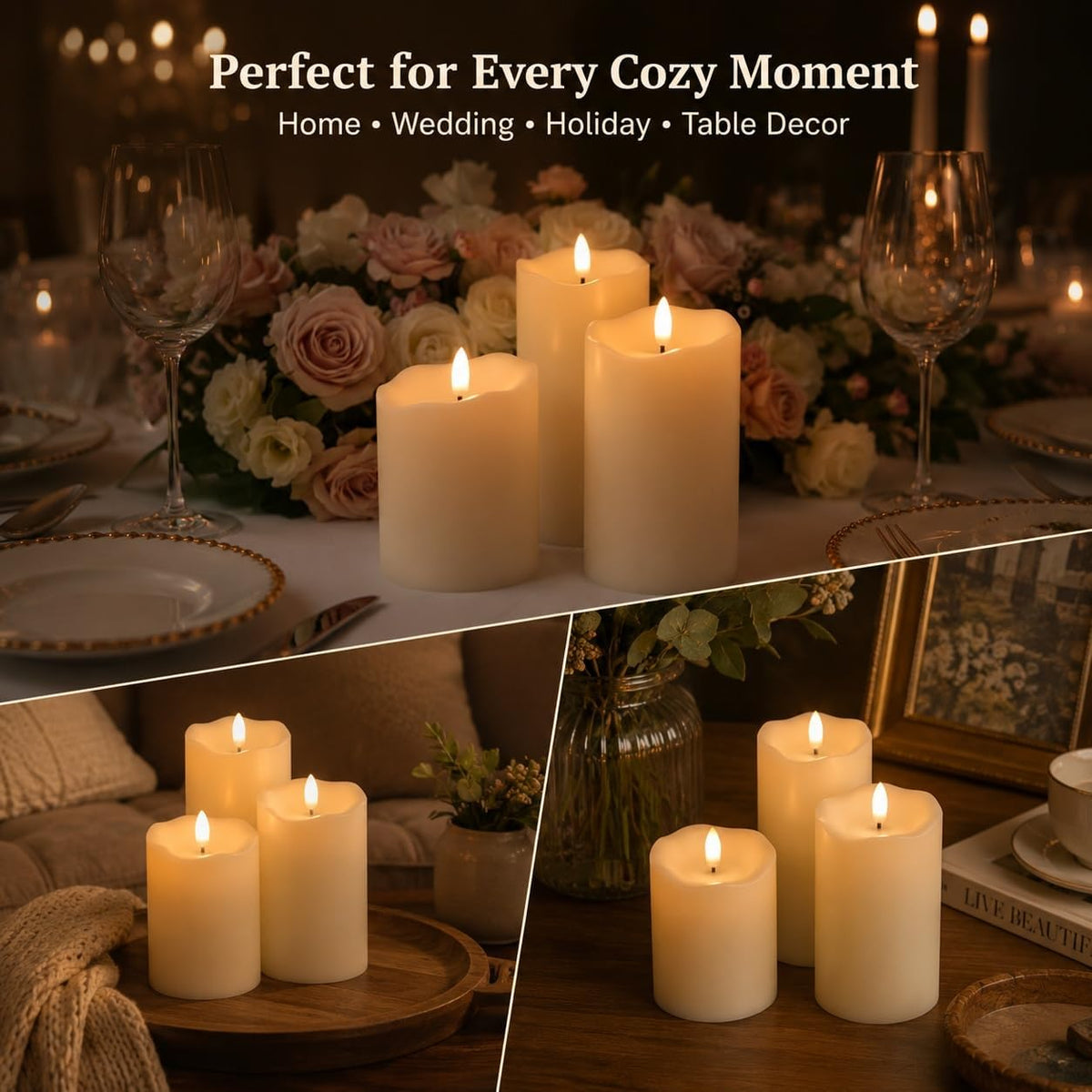 ANGELLOONG Flickering Flameless Candles with Remote, Fake Candles Set of 3