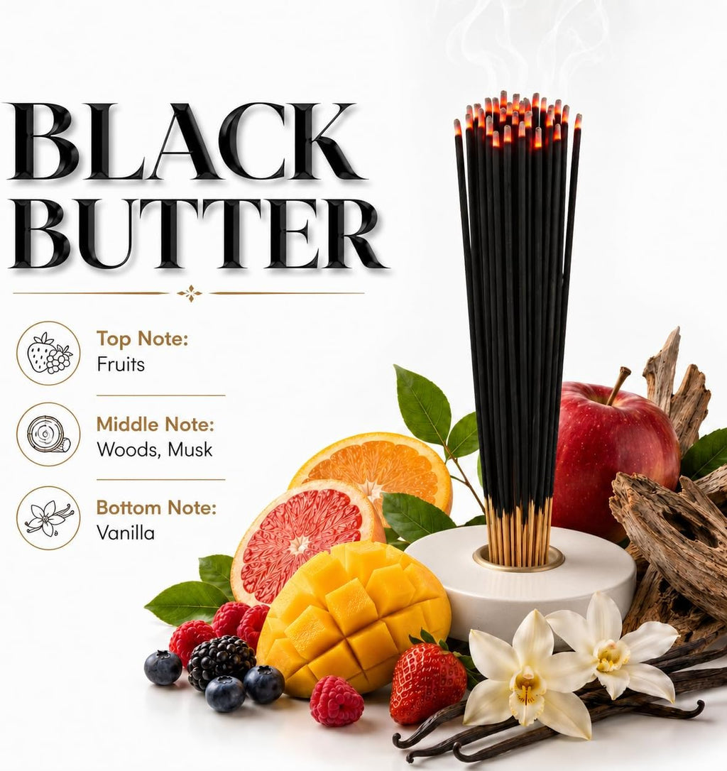 Black Butter Incense Sticks 11" - 1 Bundle 85 to 100 Sticks - Smooth and Clean Long Burn Time, 45 to 60 Minutes.