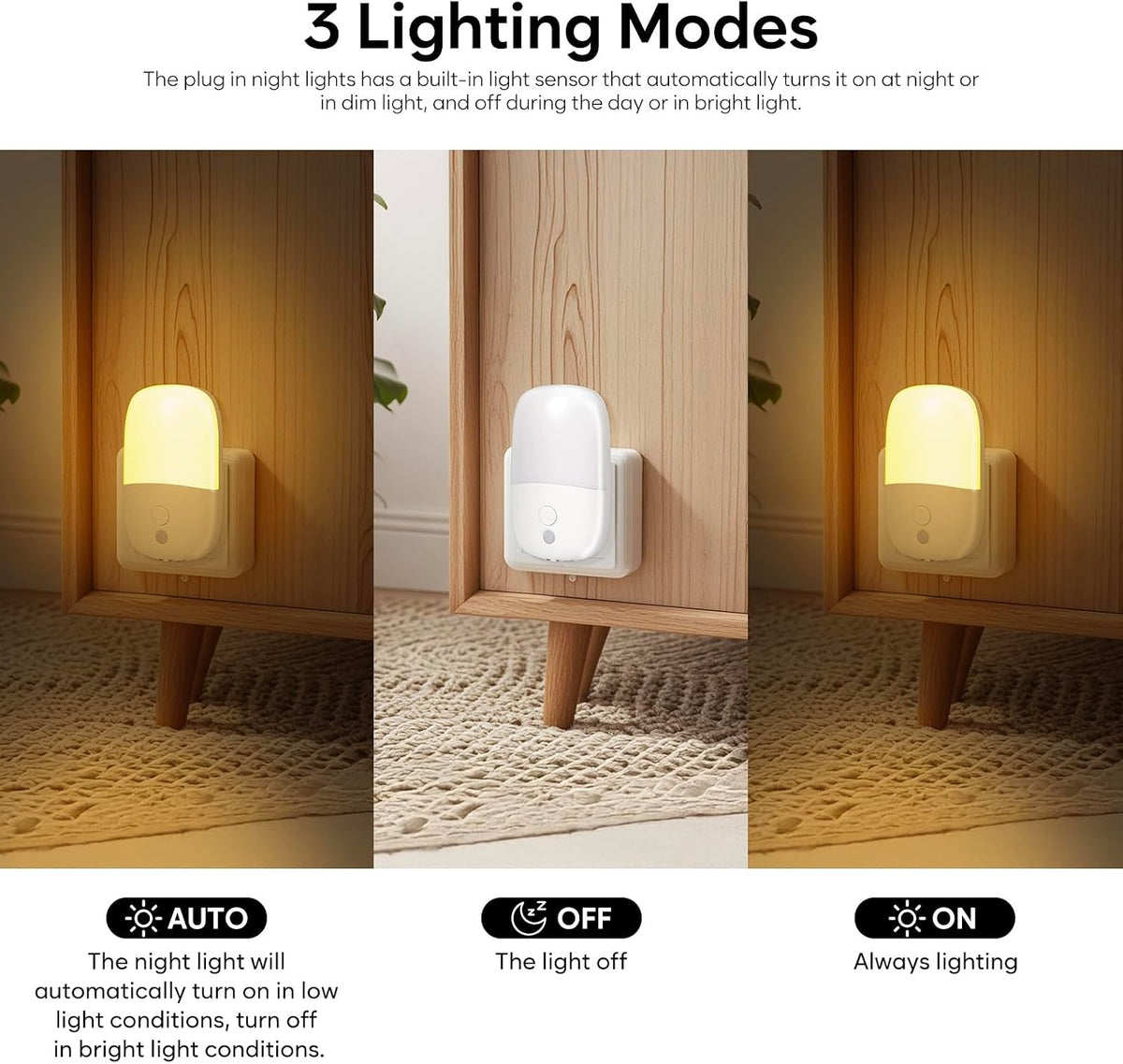Night Lights Plug into Wall, Dimmable LED Nightlight with Sensor, 4 Pack
