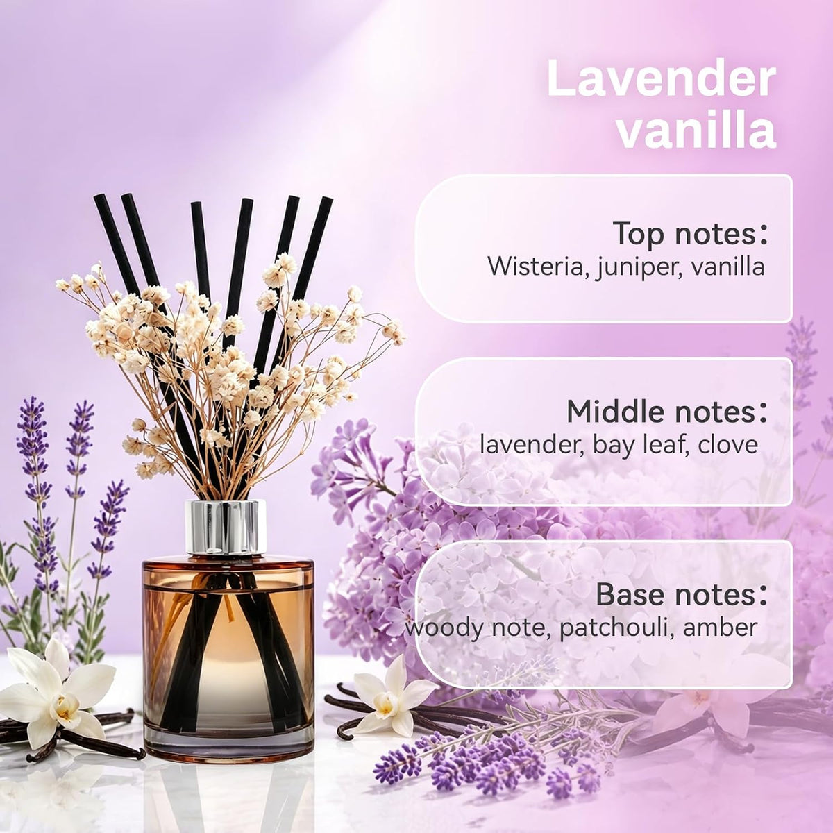 Brakula Reed Diffuser Set, Lavender Vanilla Scent, 4.06 fl oz Essential Oil