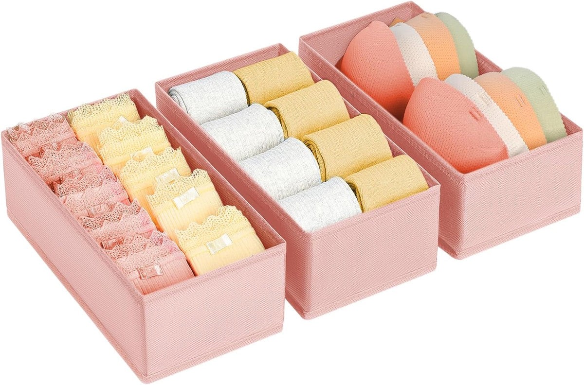 DIMJ Drawer Organizer - Clothes Storage Set of 3, Pink: Sock, Underwear, Bra, Tie, Belt Dividers