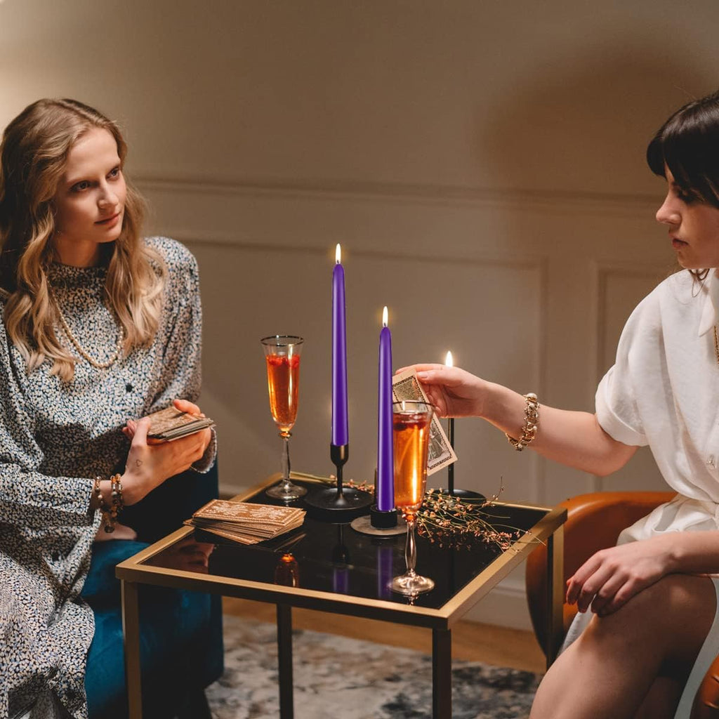 Purple Taper Candles, Set of 20 Unscented and Smokeless 10 Inch Taper Candles Long Burning, Paraffin Wax with Cotton Wicks for Burning Approxinately 7-8 Hours Time