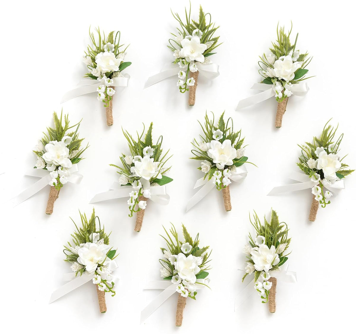 Ling's Moment Boutonniere for Men, White Lily Valley, 10pcs
