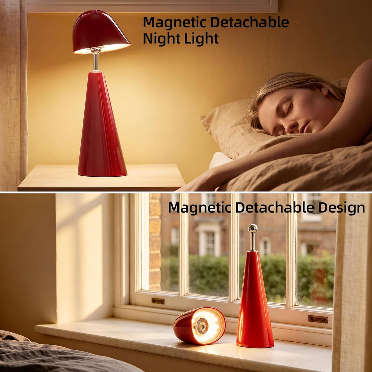 Modern Red Table Lamps , Cordless Rechargeable Desk Lamp，for Living Bedroom
