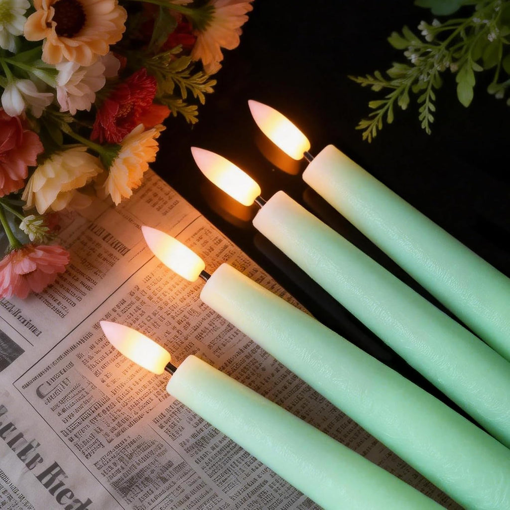 Flameless Taper LED Candles Battery Operated with Remote Timer, Green