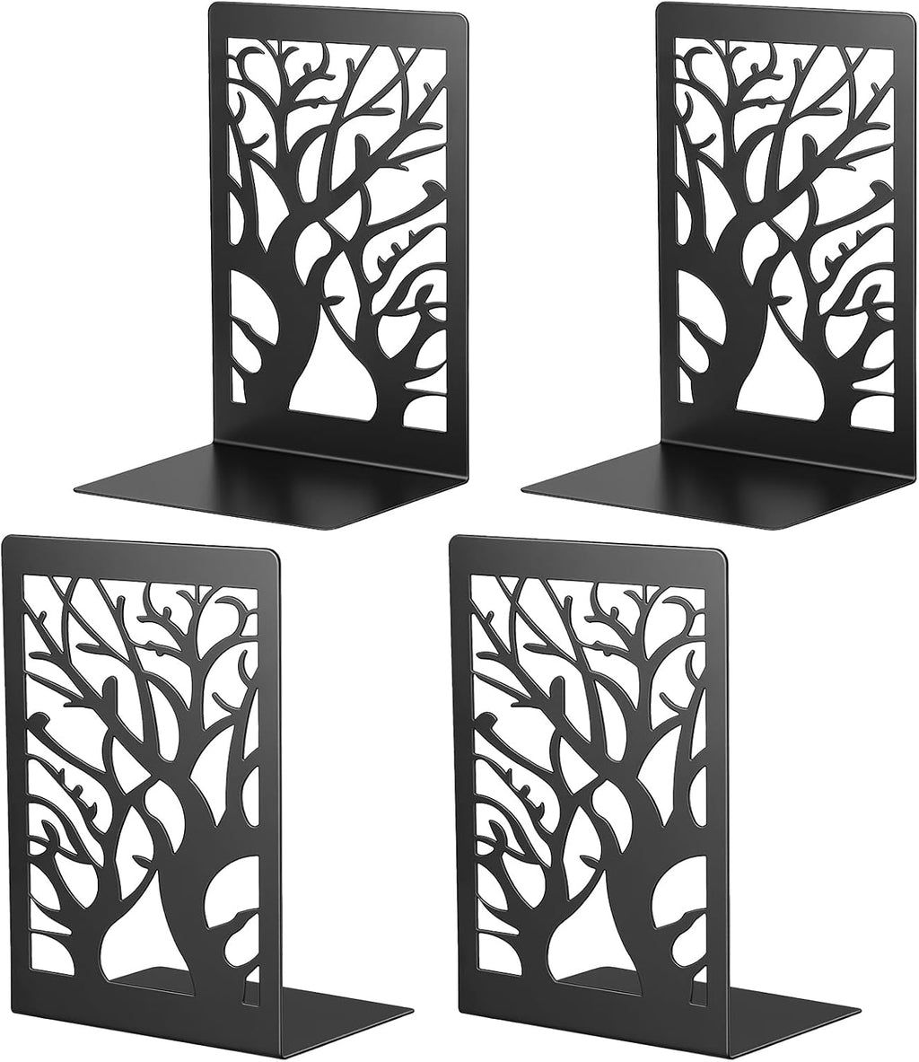 JIANTA Tree Design Metal Bookends, 2 Pairs Decorative Book Ends