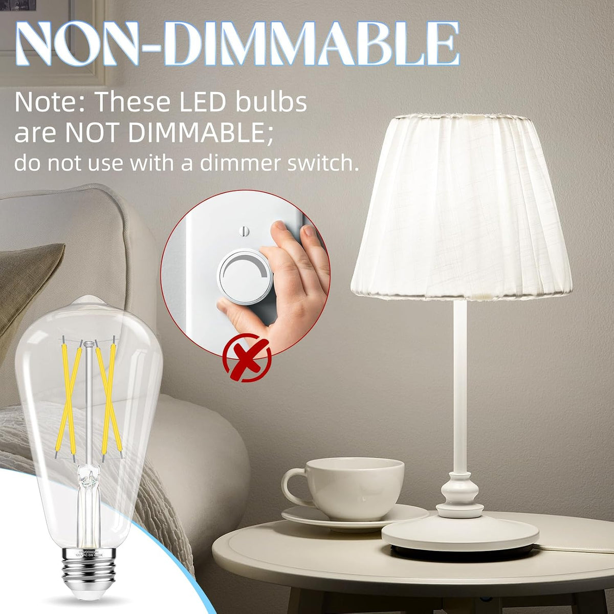 GvvooHome Edison Bulbs E26 LED Bulb 60 watt Equivalent 4000K Daylight White