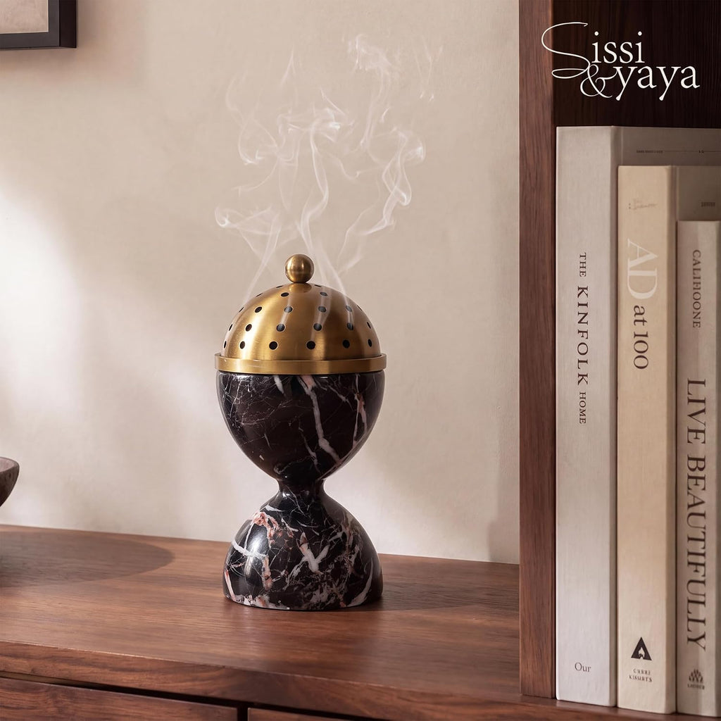 Black Marble Incense Burner with Brass Tray