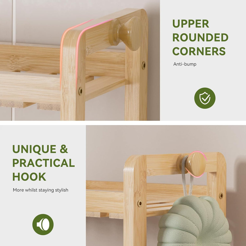AmazerBath Bamboo Over The Toilet Storage Shelf - 2-Tier Bathroom Organizers and Storage Shelves, 2 in 1 Dual Stable Above Over Toilet Bamboo Shelf Home Storages Rack for Small Bathroom, Space Saver