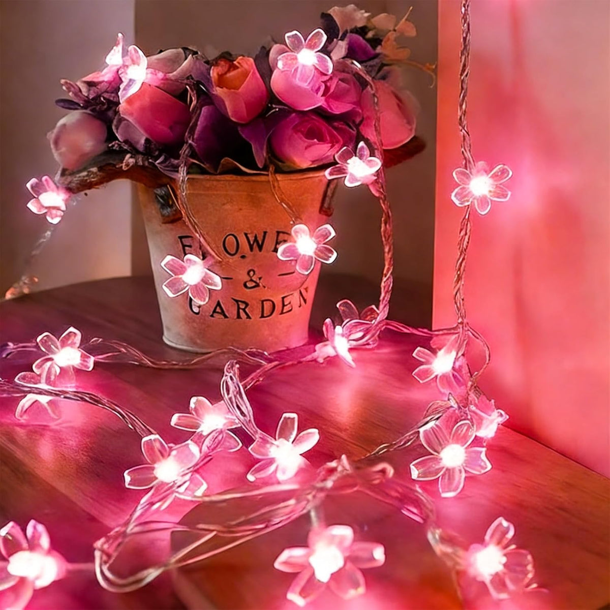 33ft 100 LED Plug in Pink Fairy Flower Holiday String Lights for Dorm Decor