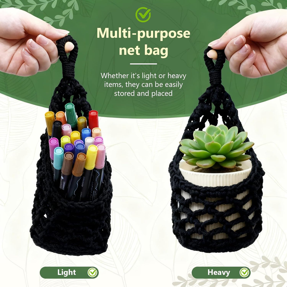 Macrame Wall Plant Hanger, Small Hanging Planter Basket Holder, Wall Planters for Indoor Plants, for Up to 4 Inch Pot (Black, 4-Inch)