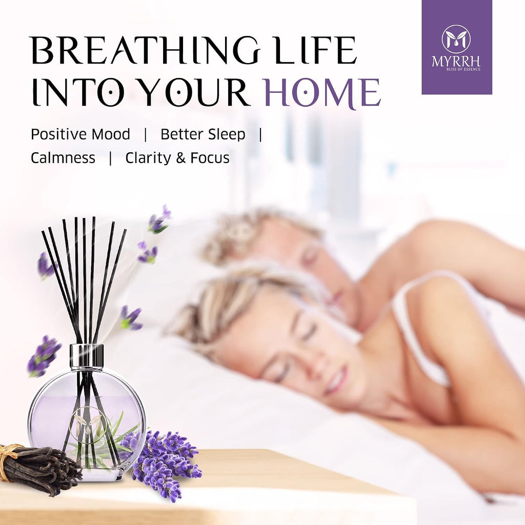 Lavender Blossom Scented Reed Diffuser Set with 8 Rattan Diffuser Sticks, 150 ml, All Natural Air Freshener, Long-Lasting Diffusers at Home - MyrrhUSA