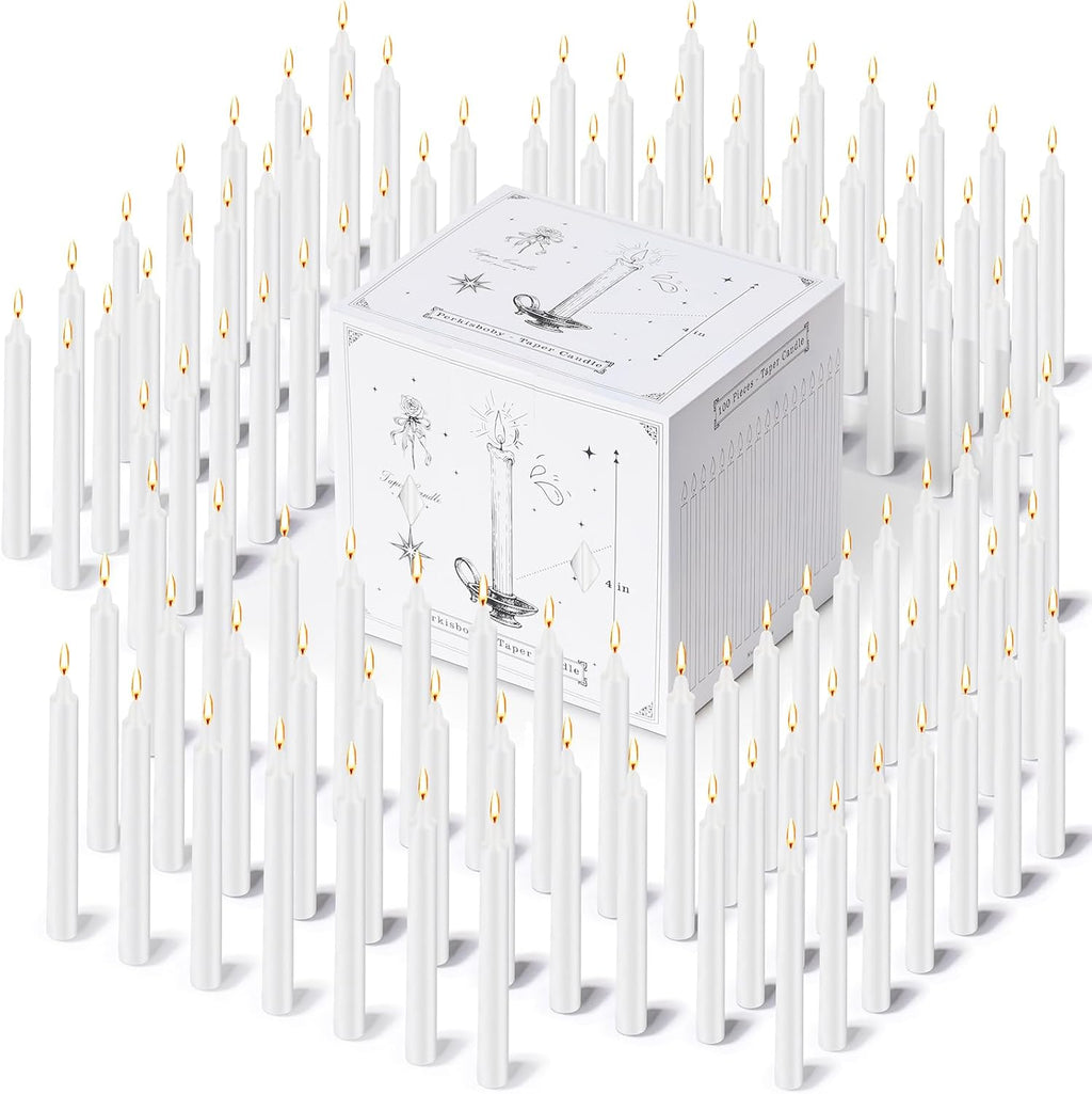 100 Pack White Spell Chime Candles, 4" Small Taper Candles for Rituals