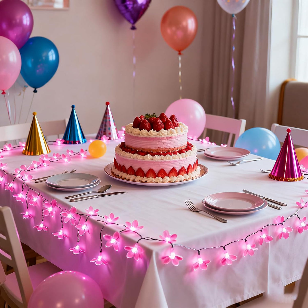 USB & Battery Powered Pink Cherry Blossom Flower String Lights Party Decor