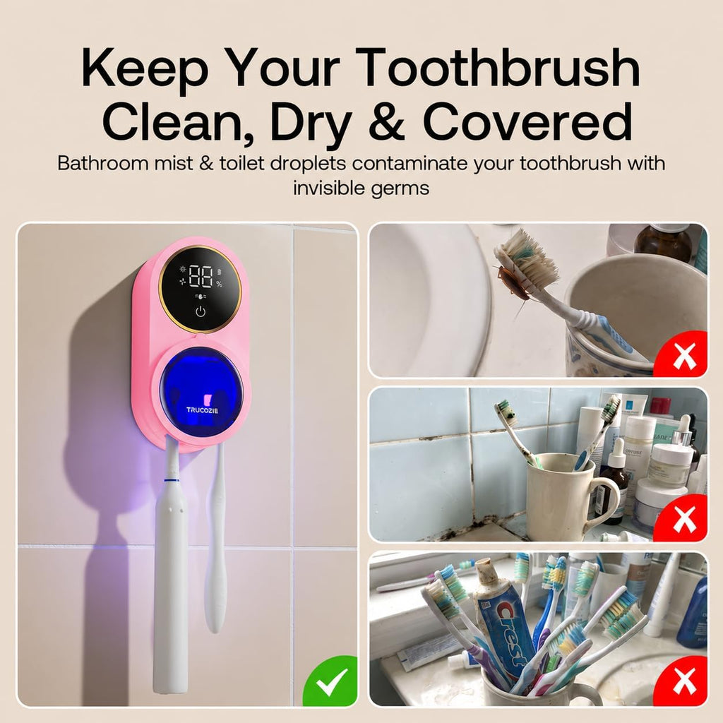 TRUCOZIE Toothbrush Holder for Bathroom, Wall Mounted Rechargeable Cleaner