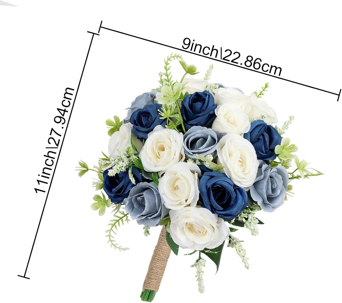 Bridesmaid Bouquets for Wedding - 7 Inch Artificial Flower Bouquet for Party Ceremony Anniversary Dinning Table Centerpieces Decor -Navy Blue & Dusty Blue & White