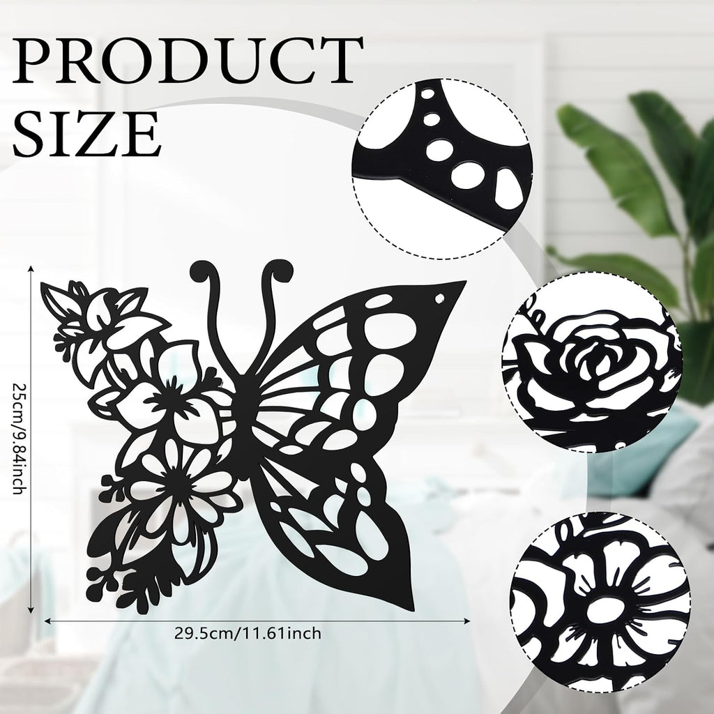 LOYIM 4 Pcs Butterfly Wall Decor Metal Butterfly Wall Art,Graceful,Black
