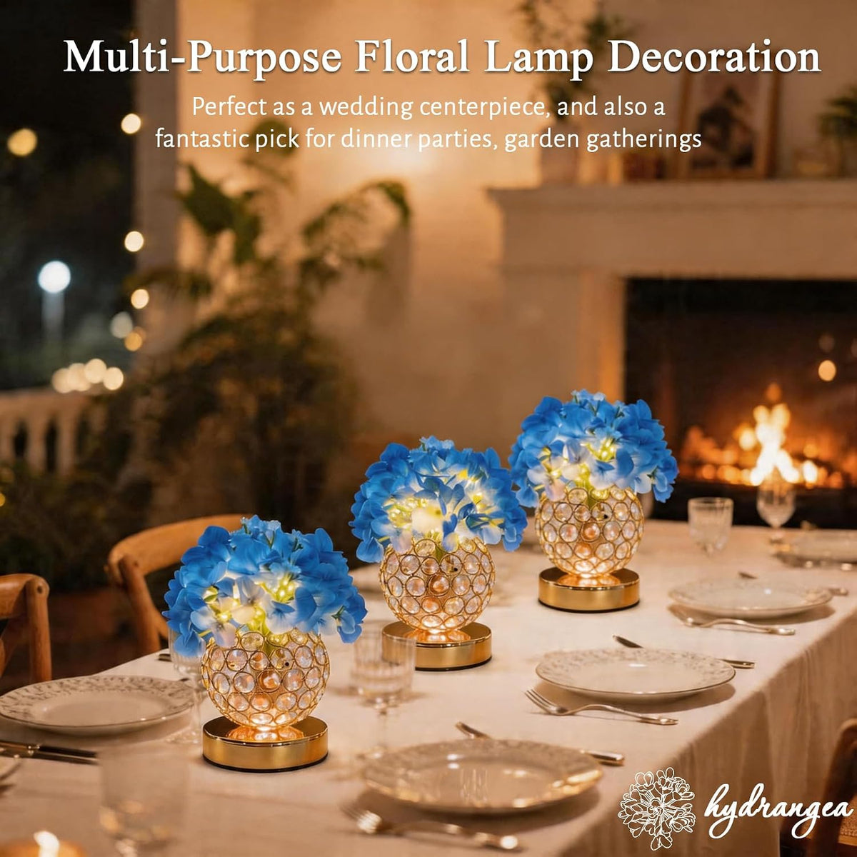 Flower Table Lamp, 16 Color Changing Hydrangea Crystal Night Light with Remote, Touch Dimming Artificial Flower Light, Romantic Flower Decoration Gifts for Girl Women Mom (Blue-Hydrangea)