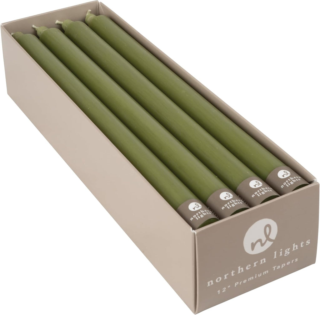 Northern Lights Candles - 12" 12pk Tapers - Moss Green - 72792