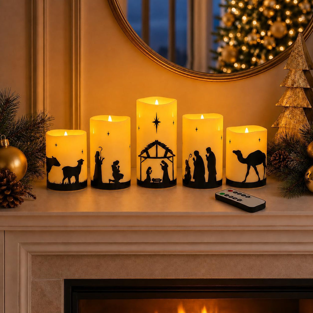 Nativity Scene Flameless Candles, Christian Gifts Advent Christmas Decor