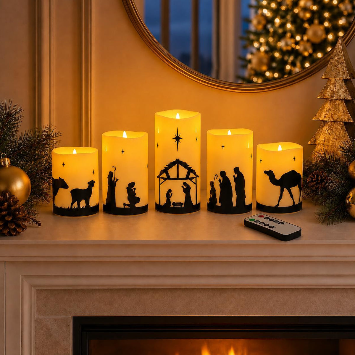 Nativity Scene Flameless Candles, Christian Gifts Advent Christmas Decor