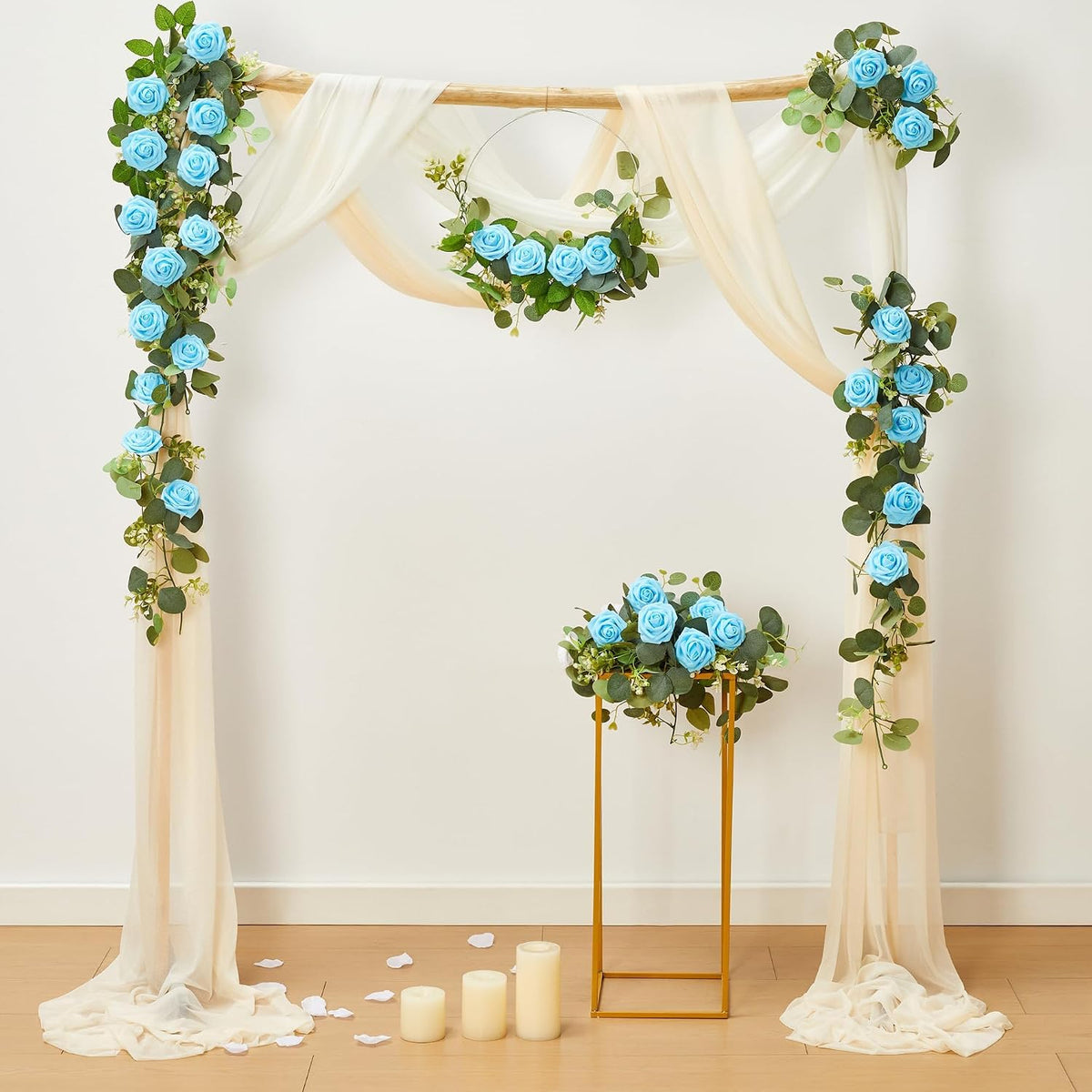XIANNVXI 16Pcs Light Blue Artificial Rose Flowers