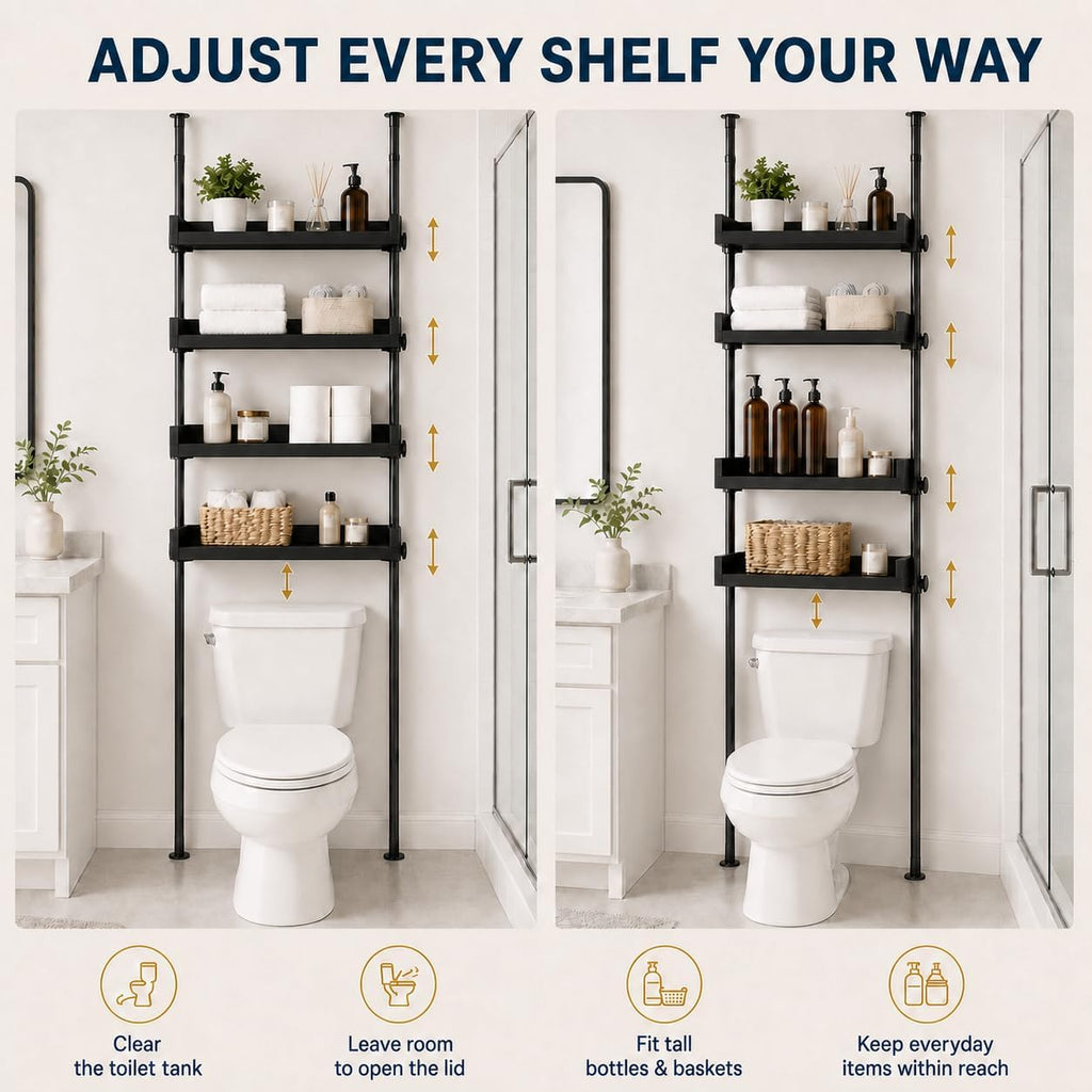 ALLZONE Tension Over The Toilet Storage Cabinet, No-Drill, Fits 92-116 in.