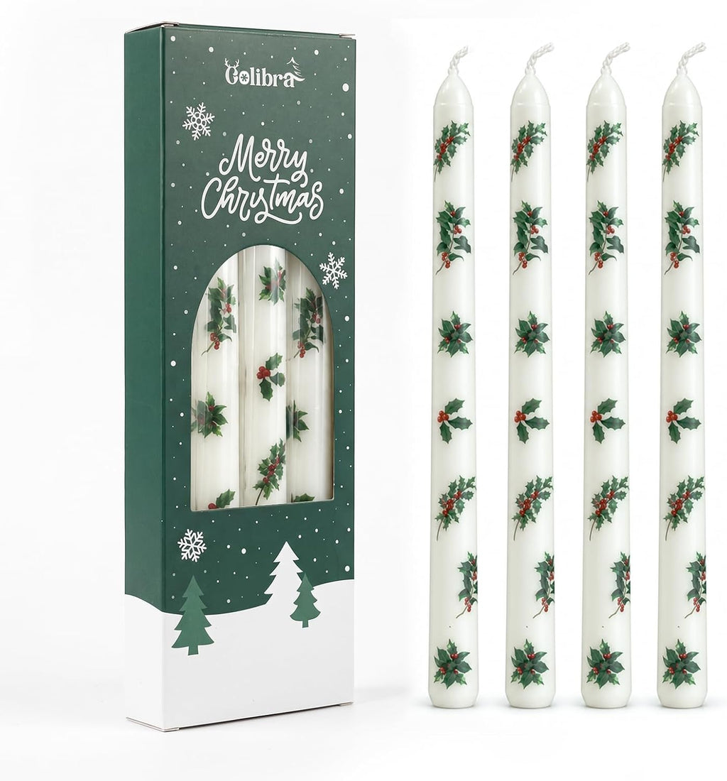 4 Pack Christmas Taper Candles, 10 Inch Unscented Candle Sticks