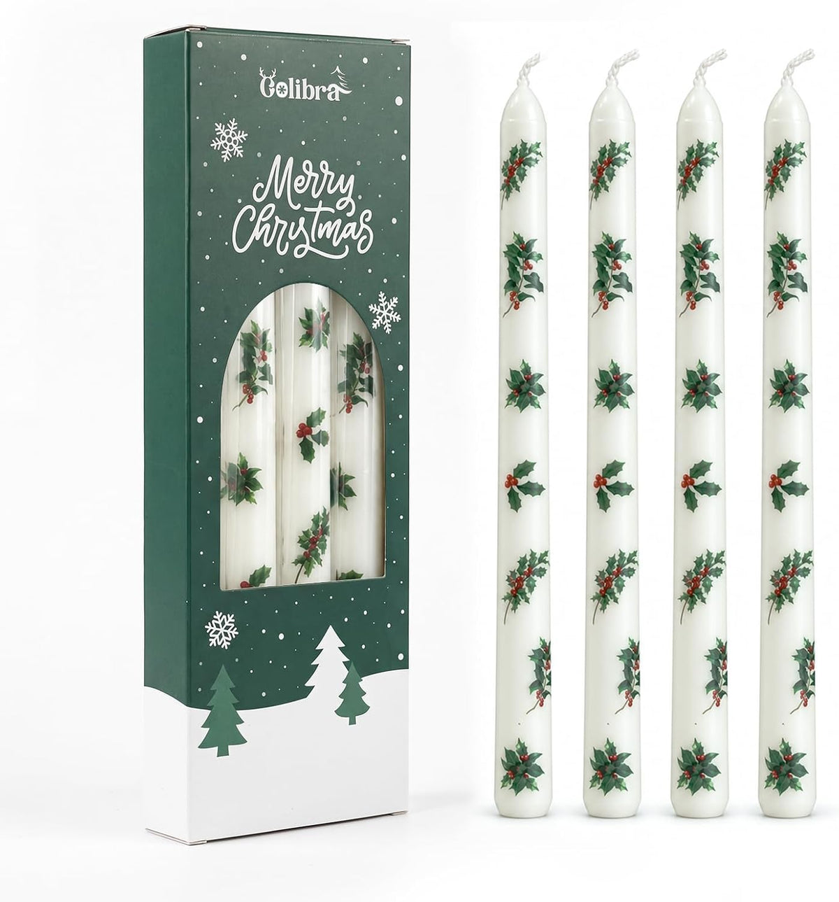 4 Pack Christmas Taper Candles, 10 Inch Unscented Candle Sticks