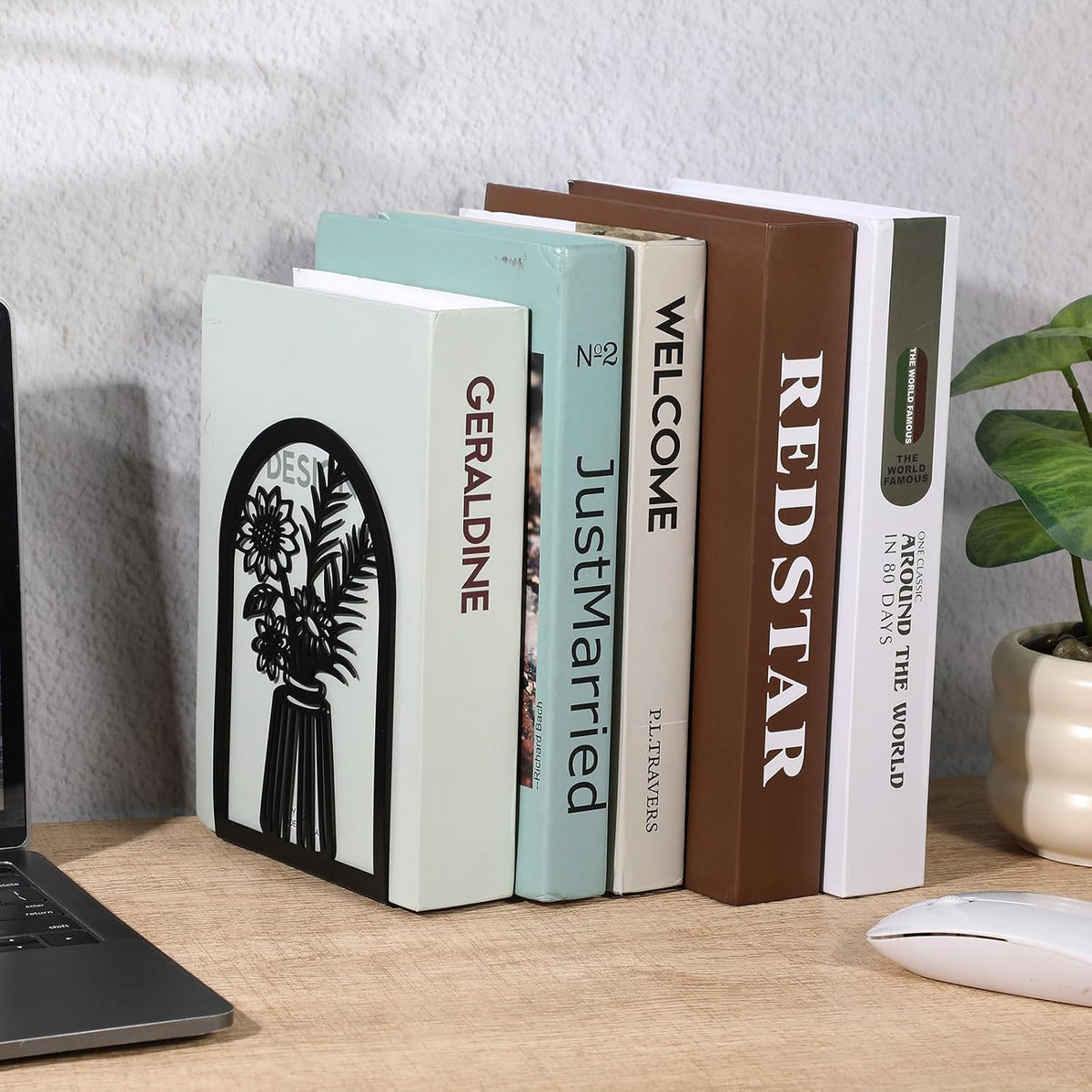 3 Pair Decorative Book Ends for Shelves, Metal Bookends, Heavy Duty Non-Slip Book Stopper for Heavy Books, Shelf Holder Supports for Home Office