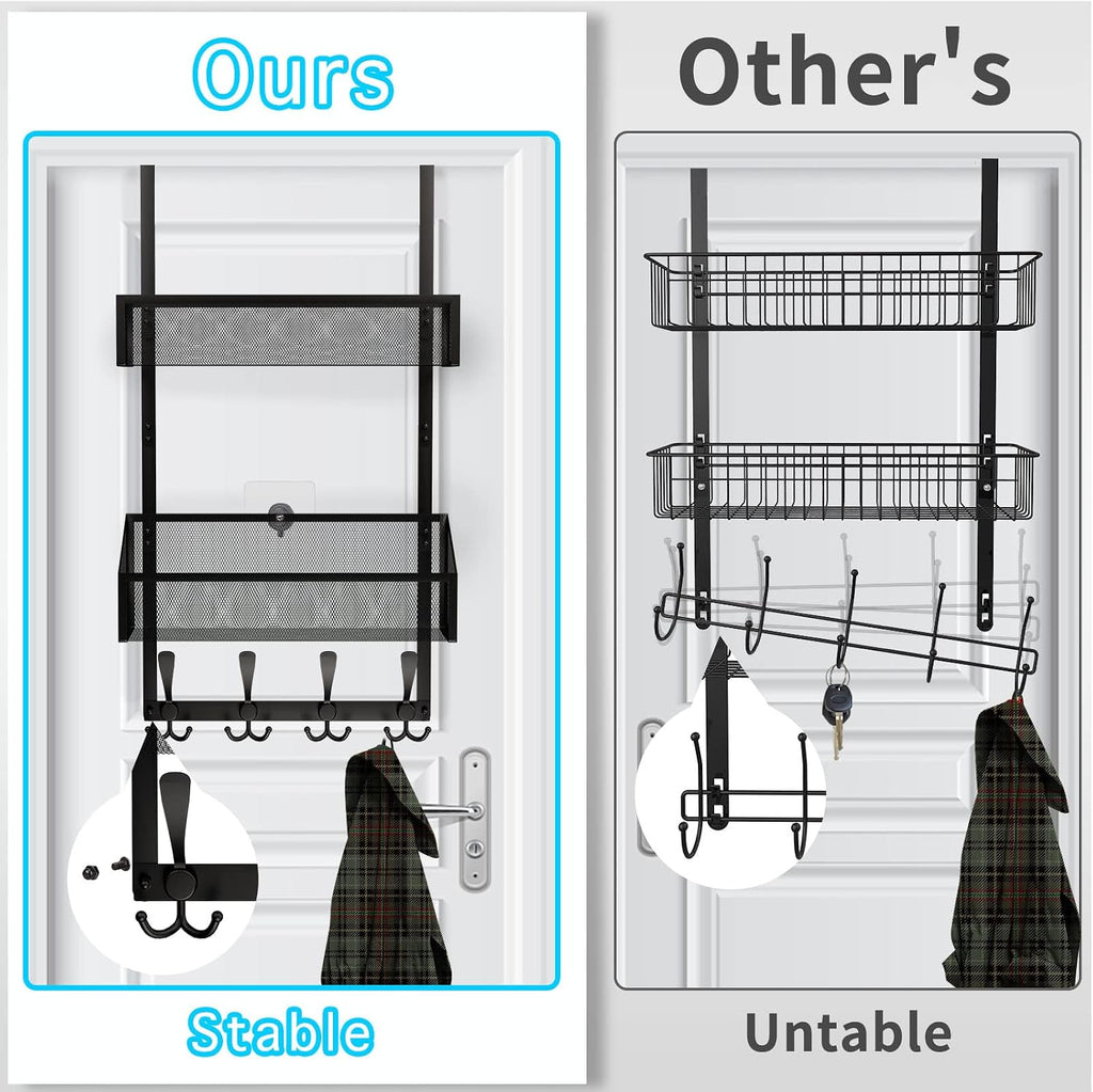 Kaiferty Over The Door Hooks Organizer, Coat Rack Over The Door Storage Hanger Towel Rack, Back of Door Storage Organizer for Bathroom,Bedroom,Kitchen,Office (Black, 3-Tier)